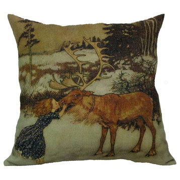 Gerta and the Reindeer Throw Pillow Case, Without Insert