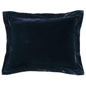 Stella Faux Silk Velvet Flanged Dutch Euro Pillow, 27"x39", Midnight Blue Single