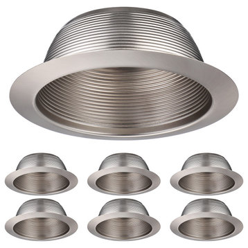 6-Pack 6" Recessed Baffle Trim, Metal Step Baffle with Iron Ring, Satin Nickel