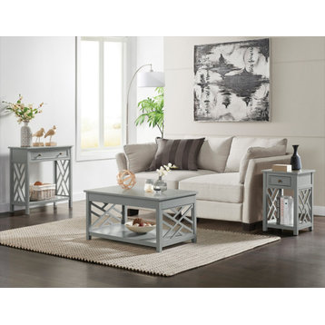 Coventry 36" Coffee Table, End Table and Sofa Table, Set of 3, Gray