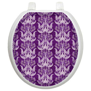 Bell Flowers in Plum Toilet Tattoos Seat Cover, Decorative Vinyl Lid Decal, Round