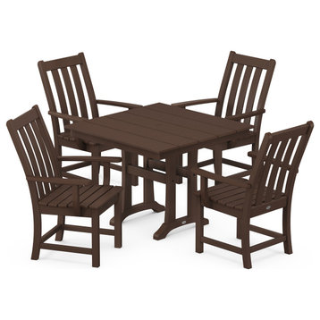 Vineyard 5-Piece Farmhouse Trestle Arm Chair Dining Set, Mahogany