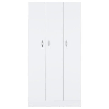 Wardrobe Erie with Four Storage Shelves, Two Drawers and Three Doors -White.