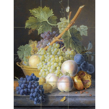 Tile Mural A Still Life With Grapes And Peaches, Glossy