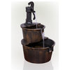 27" Tall 2-Tier Barrel and Pump Waterfall Fountain, Bronze Finish