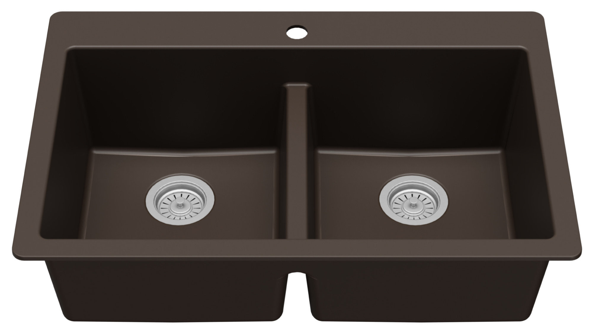 Karran 33" Top Mount Double Equal Bowl Quartz Kitchen Sink, Brown