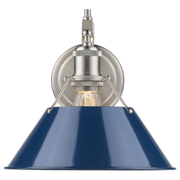 Orwell PW 1-Light Wall Sconce, Pewter With Navy Blue Shade