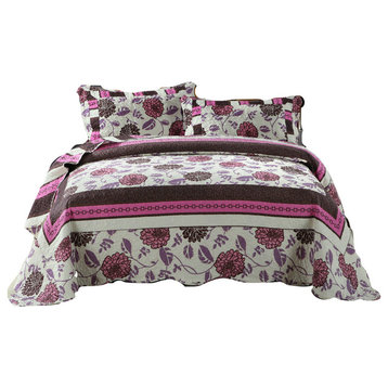 DaDa Bedding Floral Chrysanthemum Vines Pink Purple Quilt Coverlet Bedspread Set
