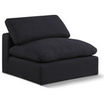 Meridian Furniture - Comfy Beige Linen Textured Fabric Modular Chair, Black, Linen Textured Fabric, Armless Chair - Give your space a whole new look with this black Comfy linen textured fabric armless chair. This handsome chair fits nicely with other items in the Comfy collection and is a versatile seating option designed for adaptability, comfort and style. Wrapped in rich black durable linen textured fabric upholstery, this chair offers a plush embrace of overstuffed down feather cushions, carefully crafted to deliver the highest level of comfort. The perfect seat for creating an oasis for relaxation, this chair has thick foam surrounding its frame for added support and coziness.