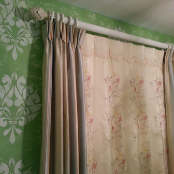 Girls Bedroom, Custom Stencil Walls Pinch Pleat Drapery Embroidered panel
