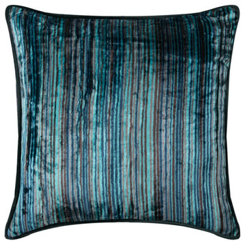 Decorative 18 x 18 inch Striped Blue Velvet Throw Pillows, Electric Stripes