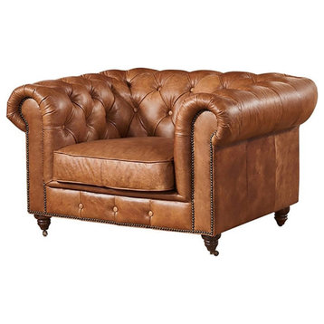 Crafters and Weavers Craftsman Mission Leather Arm Chair in Light Chestnut