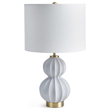 Elegant Contemporary Curvy White Table Lamp Double Gourd Shape Bronze Ribbed