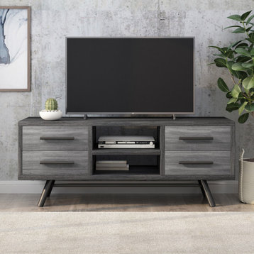 Sylas Mid-Century TV Stand With Storage, Sonoma Gray Oak, Black