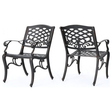 GDF Studio Myrtle Beach Outdoor Patina Copper Aluminum Dining Chairs, Set of 2