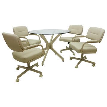 Glass Top Dinette Set With Swivel/Tilt Chairs, Beige