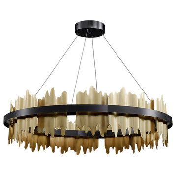 Modern Creative Circular Chandelier for Living Room, Dining Room, Copper, 2 Rings - 23.6"+31.5"