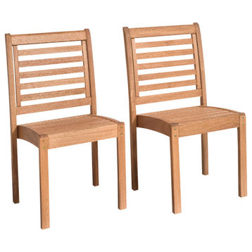 Amazonia Leeds 2-Piece Stackable Side Chair | Eucalyptus Wood | Ideal for Patio
