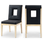 Meridian Furniture - Gwendolyn Upholstered Dining Side Chair, Black, Vegan Leather, Natural, Set of 2 - A masterpiece of modern elegance and comfort, the Gwendolyn black vegan leather dining side chair is where modern design meets timeless charm. Designed with comfort in mind, it features a high back and luxurious cushioning, perfect for long dinners or lively gatherings. The natural oak wood frame adds a rustic touch, effortlessly balancing the contemporary fabric with a hint of warmth and tradition.