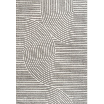 Skagen Minimalist Curve Geometric Runner Rug, Gray/Ivory, 5 X 8