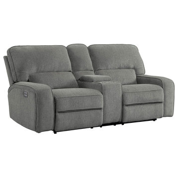 Modern Theater Seating, Power Reclining With Center Cupholders & USB Port, Mocha