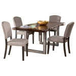 Hillsdale Furniture - Hillsdale Emerson 5-Piece Rectangle Dining Set With Upholstered Parson - The Hillsdale Furniture Emerson 5-Piece Rectangular Dining Set is the perfect combination of rustic style with industrial and farmhouse design. The manufactured live edge of the Gray Sheesham table -- combined with a commanding Gray metal base -- is a harmonious balance of natural and man-made materials. The included Parsons dining chairs feature solid black hardwood legs and are upholstered in an Gray fabric that adds a softness to the overall look and feel. Includes one rectangular wood dining table and four upholstered Parsons chairs. Assembly required.