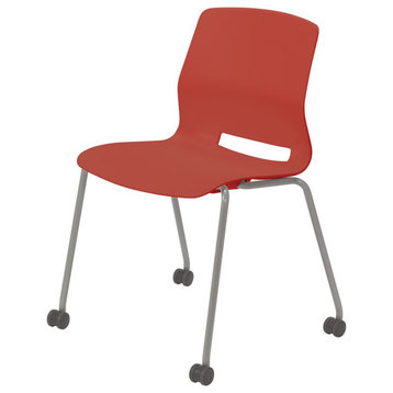 Olio Designs Lola Plastic Armless Stackable Chair with Casters in Peri Red
