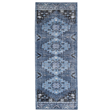 NuStory Distillery Hand Knotted Abstract Runner in Navy, Runner - 2'6x8'