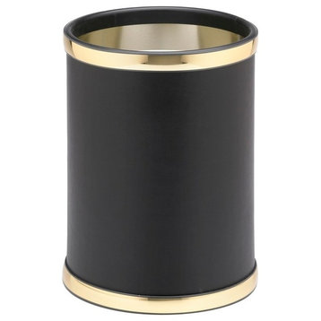 Sophisticates Black With Polished Brass 10.75" Round Waste Basket