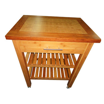 Bamboo Wheeled Kitchen Trolley Cart Storage Worktop