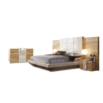 London Bed Dor04, King, Set4 Headboard Bed Base Nightstand and Dresser