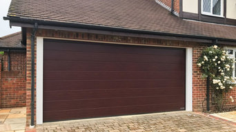 Hormann LPU42 M-Ribbed, Sectional Garage Door finish in a Rosewood Decograin
