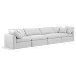 Meridian Furniture - Indulge Upholstered Modular Sofa, White, 4-Piece: 2 Armless Chair, 2 Corner Chair, Down Stuffed Linen Textured Fabric - Experience ultimate comfort and style with our white linen textured fabric Indulge Sofa. The luxurious linen texture of the fabric will elevate the aesthetic of any room. This sofa provides ample space for you to relax while its modular build offers the option of unlimited configurations. Whether you're looking to add a stylish element to your living room or a comfortable seating option to your bedroom, this sofa is the perfect choice.