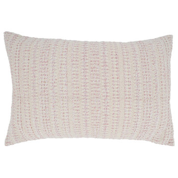 Woven Pillow With Line Design, Pink, 16"x24", Down Filled