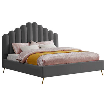 Lily Velvet Bed, Gray, King