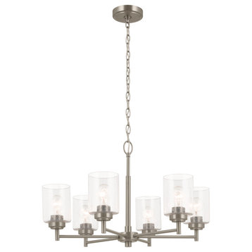 Winslow 26" 6 Light Chandelier With Clear Seeded Glass, Brushed Nickel