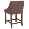 Tufted Walnut Counter Height Stool With Accent Nail Trim, Brown Fabric