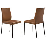 Armen Living - Kash Upholstered Dining Chair Set, Brown Faux Leather With Black Metal Legs - Amp up the comfort of your home with the modern appeal and practical touch of our Kash Upholstered Dining Chairs - Set of 2 in Faux Leather with Black Metal Legs. With a slim and streamlined profile, the parsons chair brings effortless style and elegance to your home. It is perched upon slender black metal legs to make any room appear open and spacious. It features a tall back with a subtle curve to provide exceptional lumbar support. With a simple and elegant design, our dining room chair focuses on bringing comfort and convenience to your dining table. It can easily transition anywhere from your living space to your home office to provide a comfy seat for everyday functions. This kitchen chair is upholstered in UV and stain-resistant faux leather which does not crack or fade easily to provide easy care and maintenance. Built to last, the Kash dining chair is available in Taupe Gray, Brown, or Black Faux Leather with Black Metal Legs. These dining chairs are sold as a set of 2.