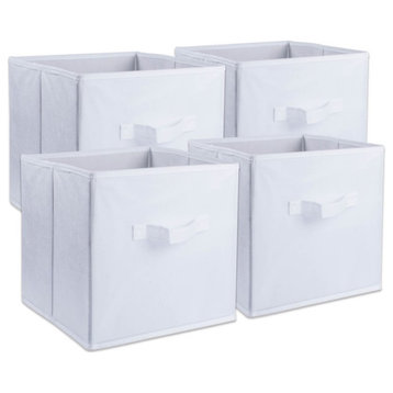 DII 11" Square Nonwoven Solid PP Plastic Cube Storage Bin in White (Set of 4)