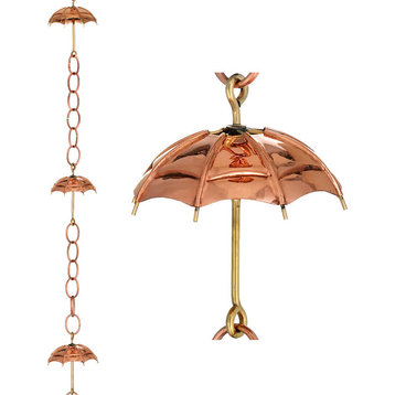 100% Pure Copper Umbrella Rain Chain, 8-1/2 Feet Long, Extra Large Umbrellas
