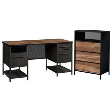 Home Square 2 Piece Furniture Set with Executive Desk and 3-Drawer Metal Chest