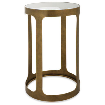 Contemporary 15.25" x 24.75" Iron Glass Antique Brushed Gold Accent Table