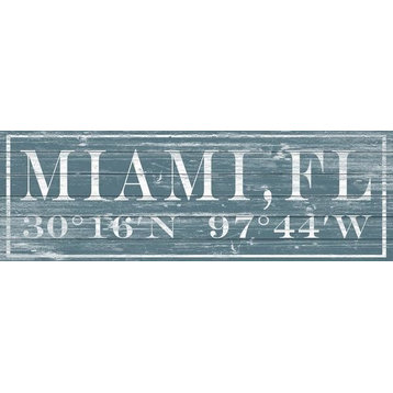 "Miami, FL" Painting Print on White Wood, 30"x10"