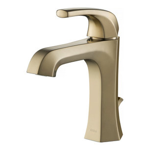 Esta Single Handle 1-Hole Bathroom Basin Faucet, Lift Rod Drain, Brushed Gold