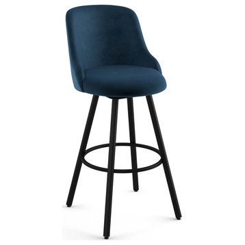 Amisco Kelsea Swivel Stool, Dark Blue Velvet/Black Metal, Counter Height