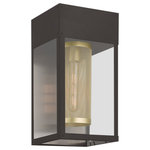Livex Lighting - Franklin 1 Light Bronze Outdoor Wall Lantern - The stainless steel build of the Franklin outdoor wall lantern will ensure reliability outside your home. The bronze finish is neutral and decorative, and will complement outer clear glass. The inside soft gold mesh cylinder is the distinct detail in the design, and offers an eye-catching aspect to the appearance.