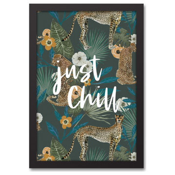 Just Chill Tropical Cheetah Green 13.73x19.73 Black Framed Canvas