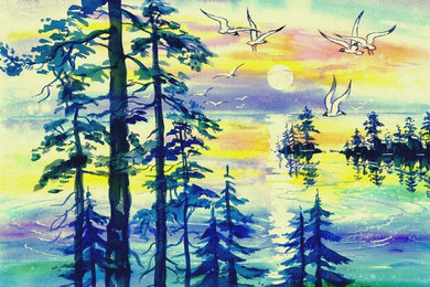 Watercolor, paper, 30x40 cm., "Rybinsk Sea", $ 300,