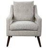 Retro Modern Gray Tweed Arm Chair Vintage Thick Cushion Deep Scandi Open Frame