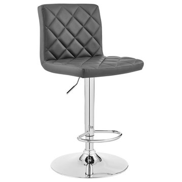 Armen Living The Duval 24-36" Faux Leather Swivel Bar Stool in Gray/Chrome